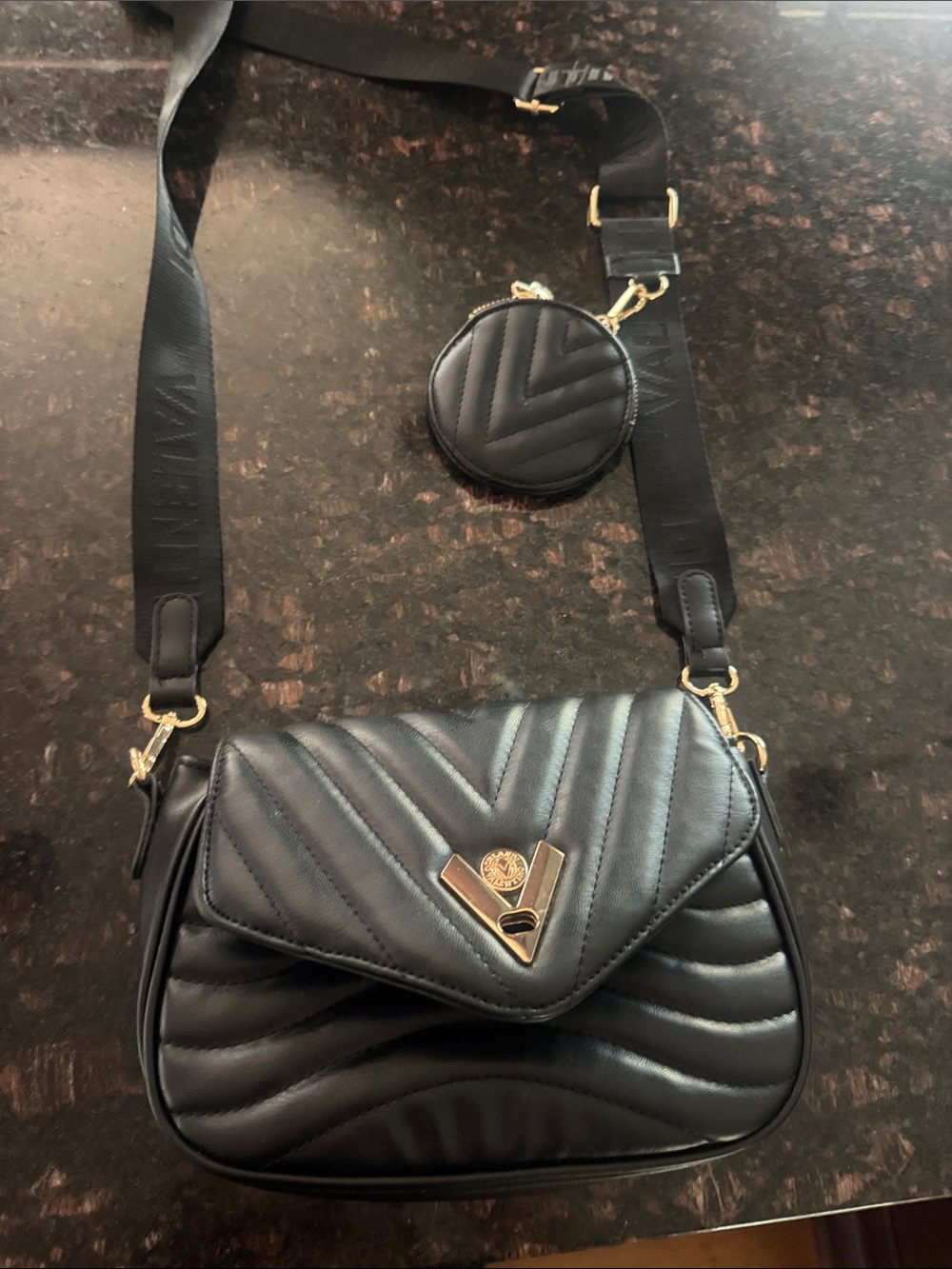 Valentino Black Quilted Leather Crossbody with Detachable Coin Pouch